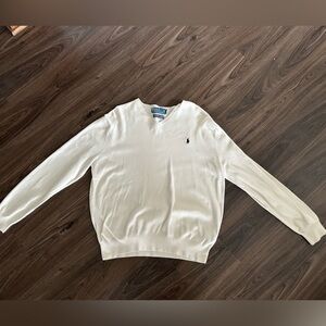 Ralph Lauren Men's Off-White V-Neck Sweater 100% Pima Cotton size L